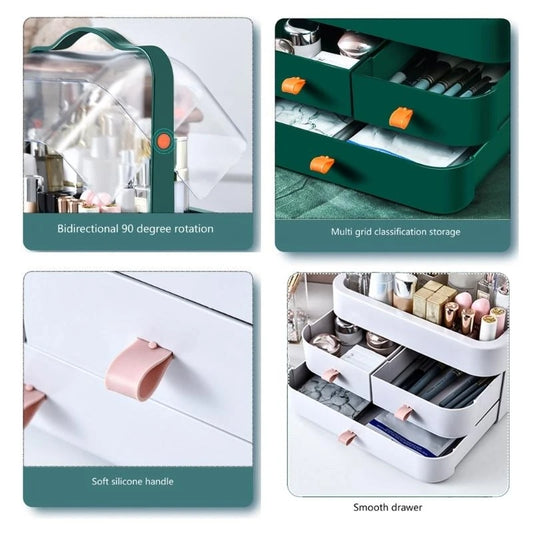 J0MC Sturdy PVC Cosmetic Storage Box With Clear Drawers Portable Accesory for Quick Access and Durability Home Organization