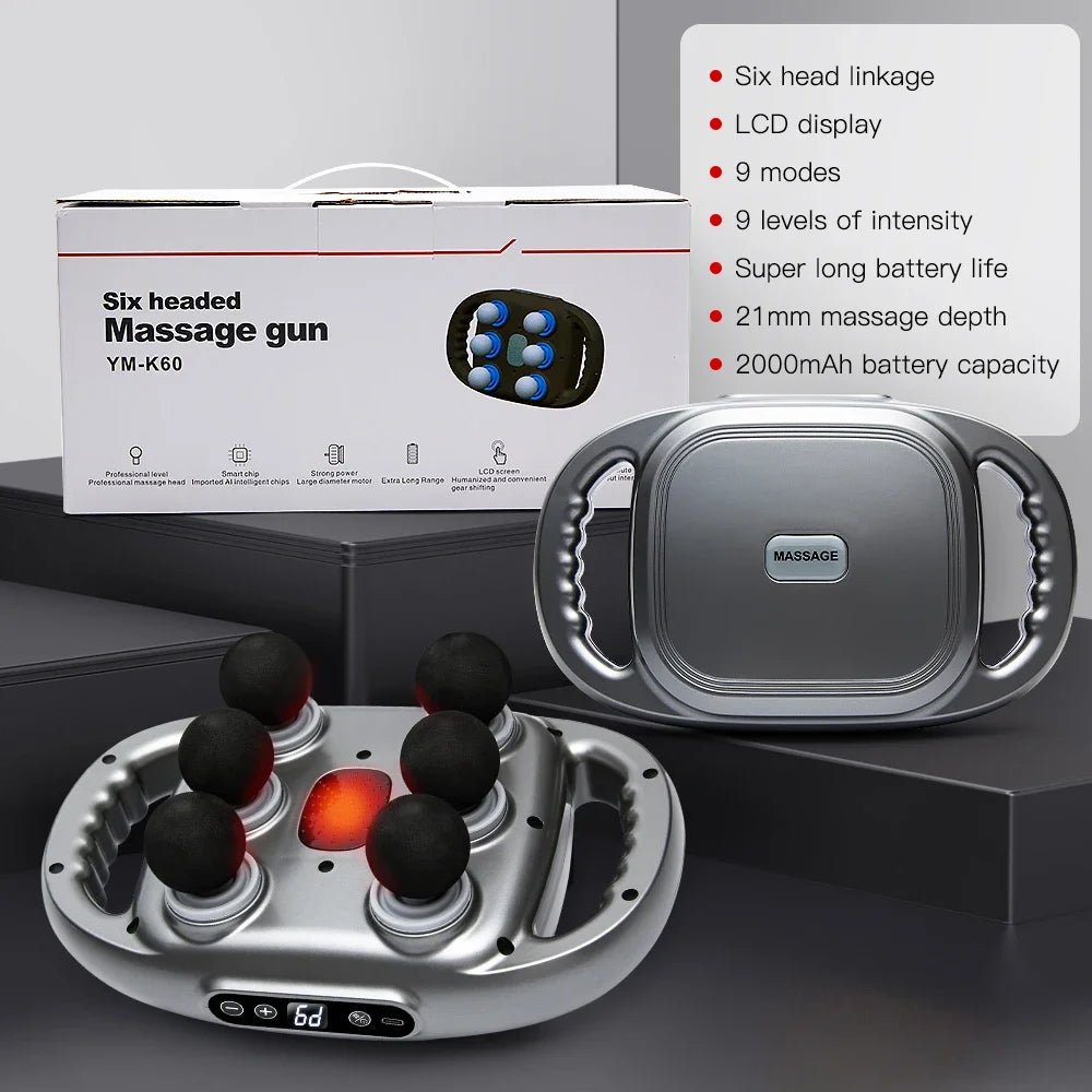 6 Heads Electric Fascia Gun Muscle Massager Handheld Muscle Relaxation Professional Vibration Body Neck Massage Gun Relief Pain