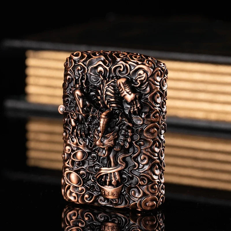 2026 New Creative High-end Heavy Armored Dragon Metal Relief Grinding Wheel Kerosene Lighter Cigarette Accessories Tool Gift