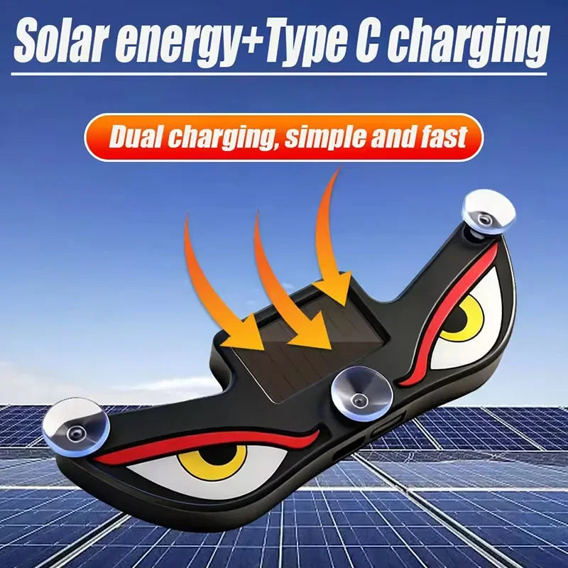Solar Powered Car Neon Light Wireless Cool DEMON EYE Led Ambient Light Suction Cup USB Rechargeable Atmosphere Breathing Lamp