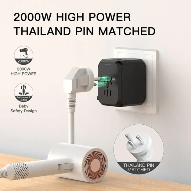 Travel Plugs Adapter with 2 USB Port+2 USB C International Plugs Adapter E65A