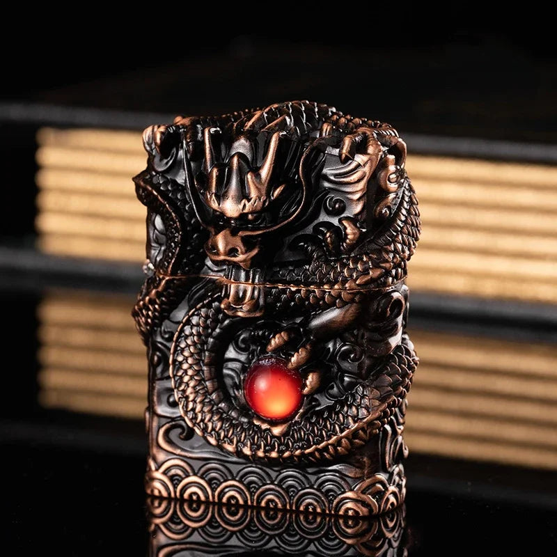 2026 New Creative High-end Heavy Armored Dragon Metal Relief Grinding Wheel Kerosene Lighter Cigarette Accessories Tool Gift