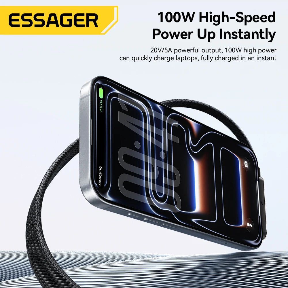Essager 240W Type-C Cable Foldable Phone Holder Cable PD Fast Charging For iPhone 17 16 15 Pro Max Macbook Samsung Huawei Xiaomi