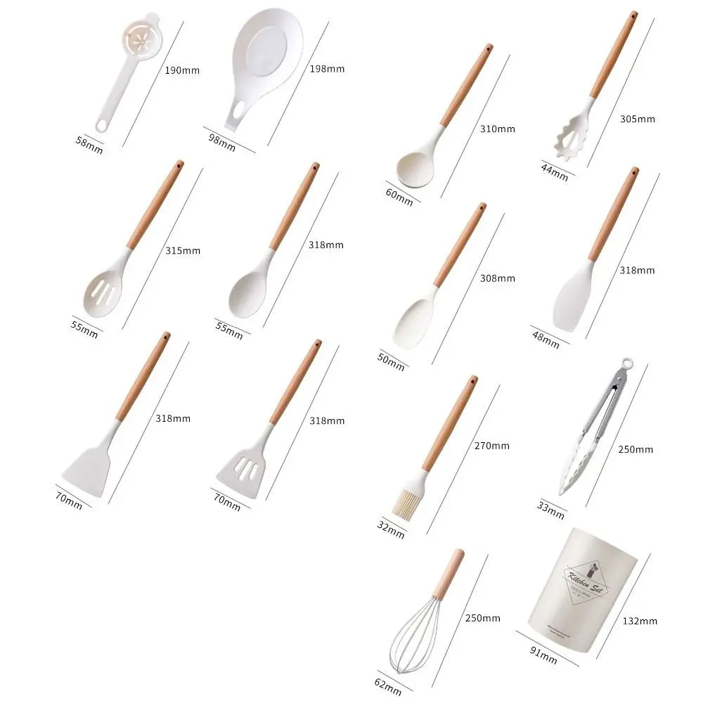 12Pcs/Set Heat-Resistant Kitchen Utensils Set Multi-functional Save Space Silicone Kitchenware Set Eco-Friendly
