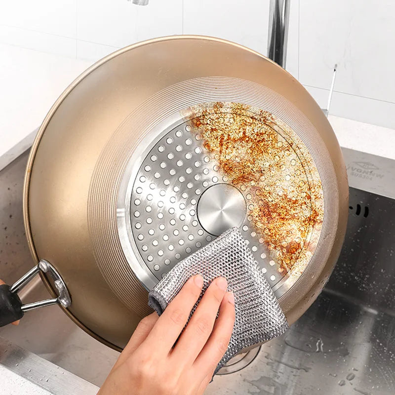 10pcs Steel Wire Cleaning Cloth Single-layer Double-layer Non -stick Oil Iron Dishrag Kitchen Pan Pot Dishes Cloths Rags