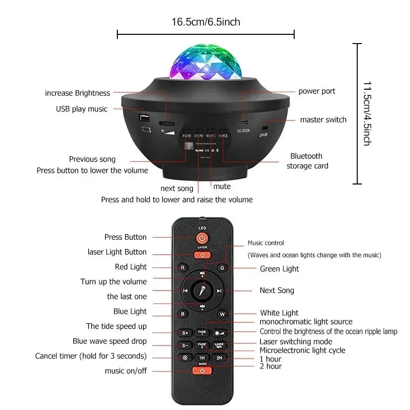 Colorful Starry Projector Galaxy Night Light Child Bluetooth USB Music Player Star NightLight Romantic Projector Night Lamp Gift