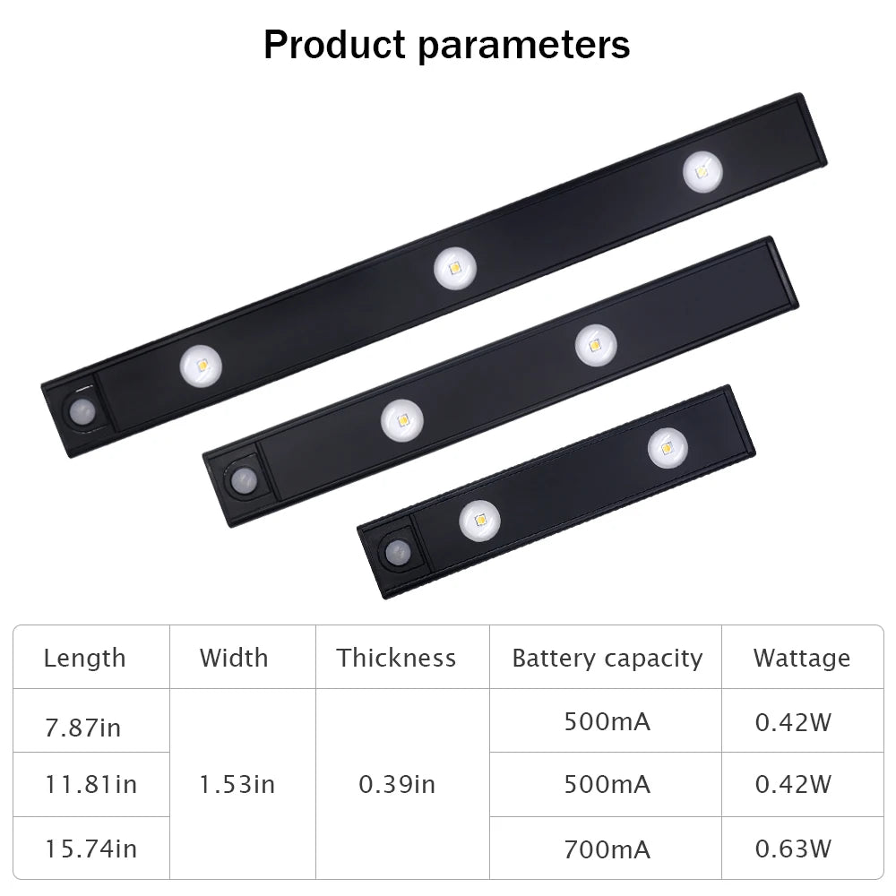USB LED night light with human body sensor, wireless ultra-thin LED light, traceless magnetic decoration, suitable for kitchen cabinets, bedroom wardrobes and other interior decorations.