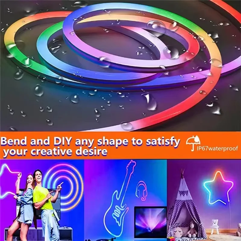 RMWIN-DC5V RGBIC LED Strip Lights With Music Sync Neon Rope Light DIY RGB Atmosphere Light Strip Tape For Home Decor