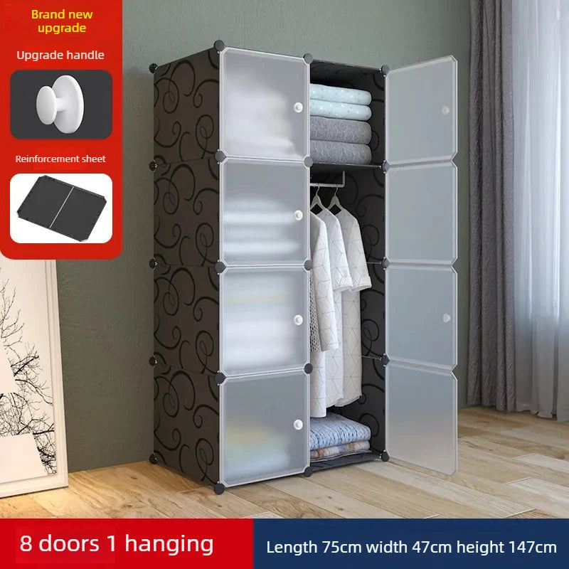 Modular Wardrobe Closet Portable Clothes Organizer PP Resin Storage Cabinet with Hanging Rods Shoe Rack for Bedroom