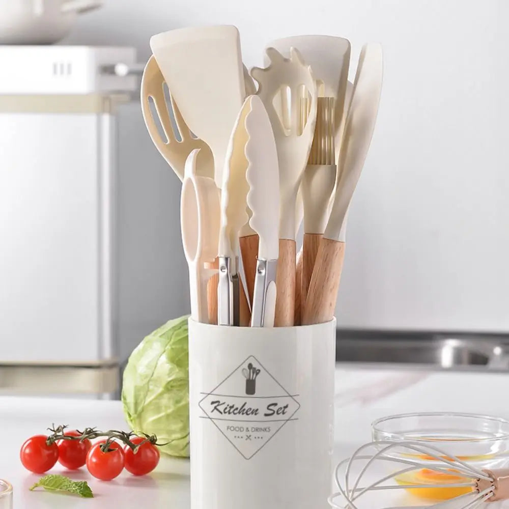 12Pcs/Set Heat-Resistant Kitchen Utensils Set Multi-functional Save Space Silicone Kitchenware Set Eco-Friendly