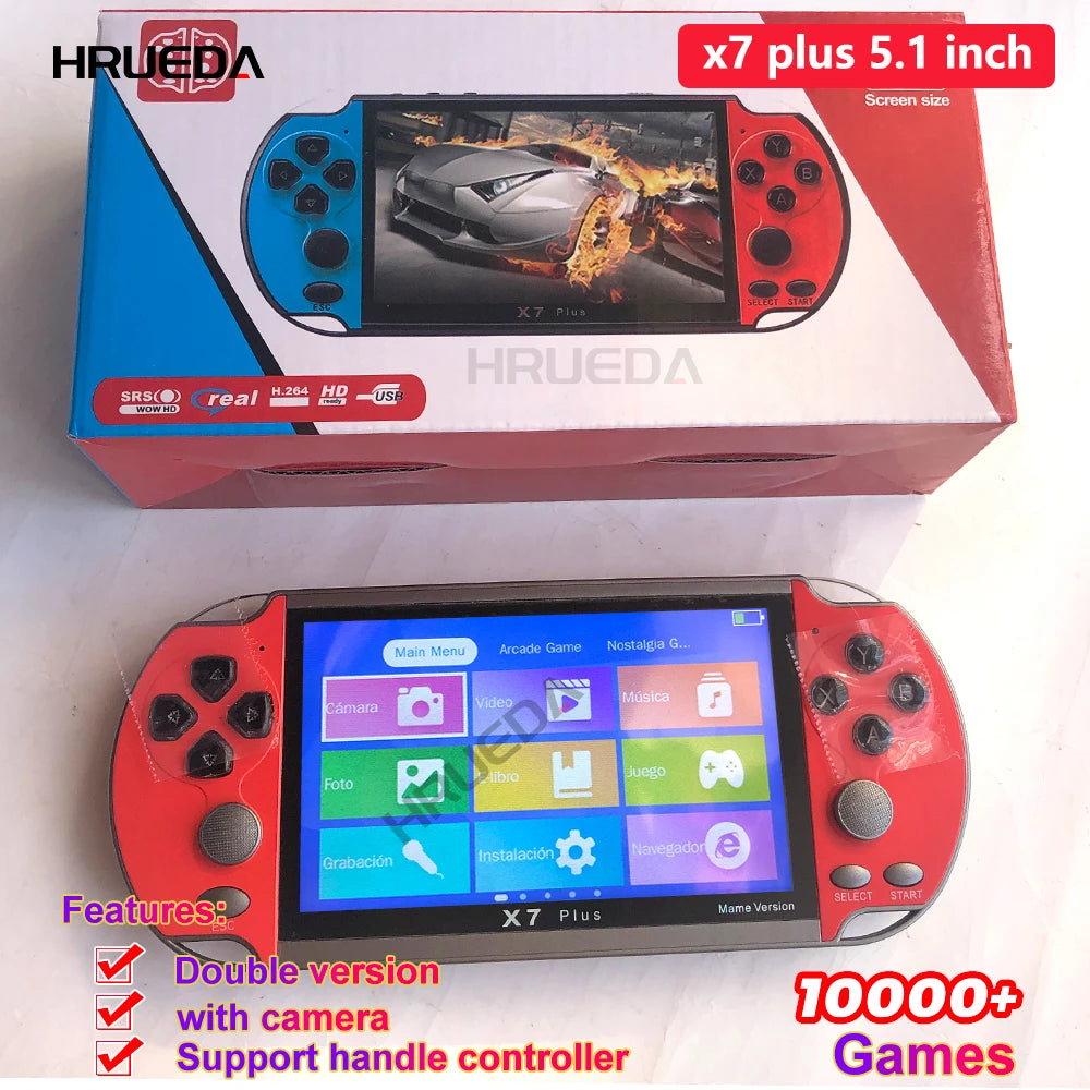 X7 plus 5.1 Inch double mode Handheld Video Game Console Dual Joystick Mini Portable Game Console Built-in 10000 Classic Free Ga