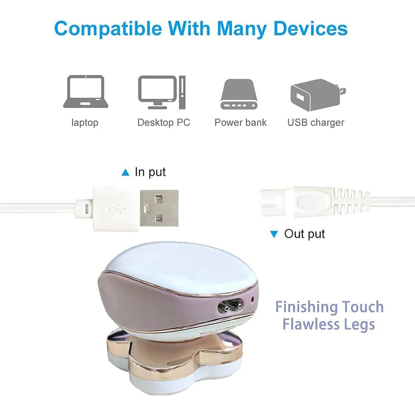 Finishing Touch Flawless Legs Charger Cord Ladies Legs Razor Shaver USB Cable, Women Electric Trimmer 5V Power Cord