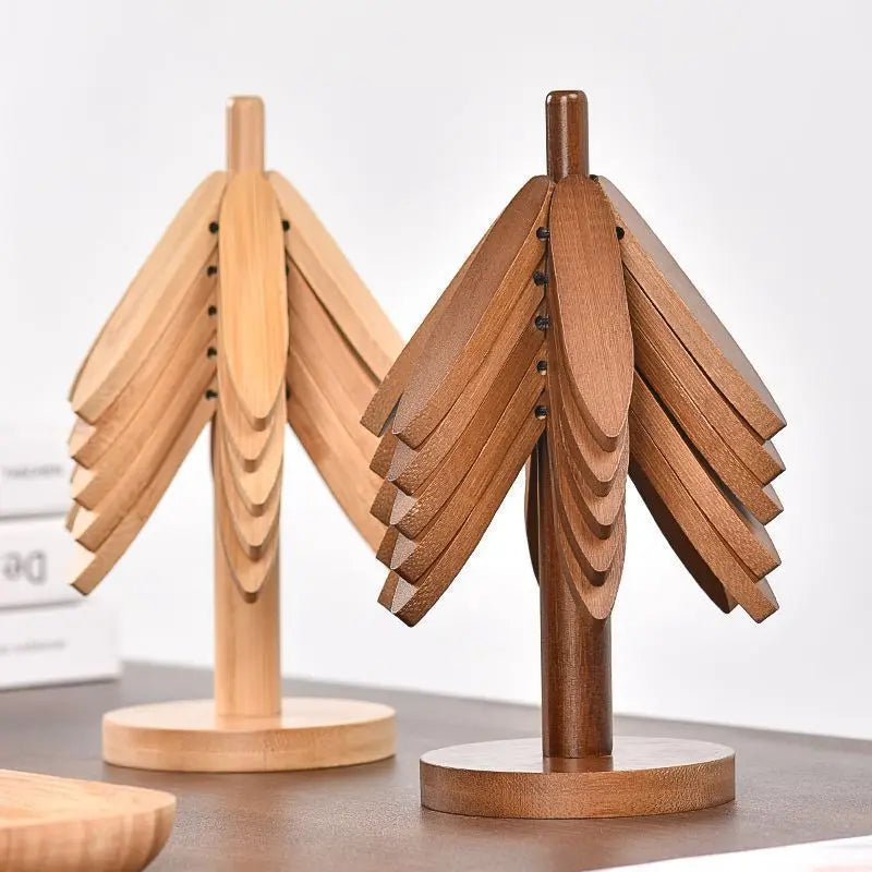 Bamboo Creative Walnut Colored Tree Insulation Mat Christmas Tree Insulation Table Mat, Home Cup Mat Clay Pot Mat New Year