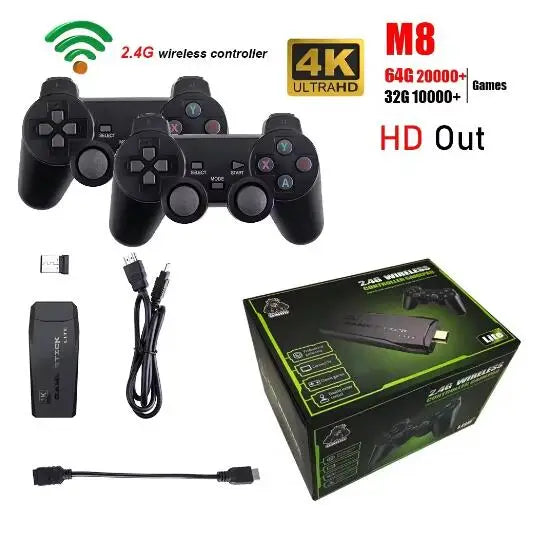 M8 TV Stick Video Game Console 2.4G Double Wireless Controller 4K 20000 Games 32GB Retro Games for Children Christmas Gift