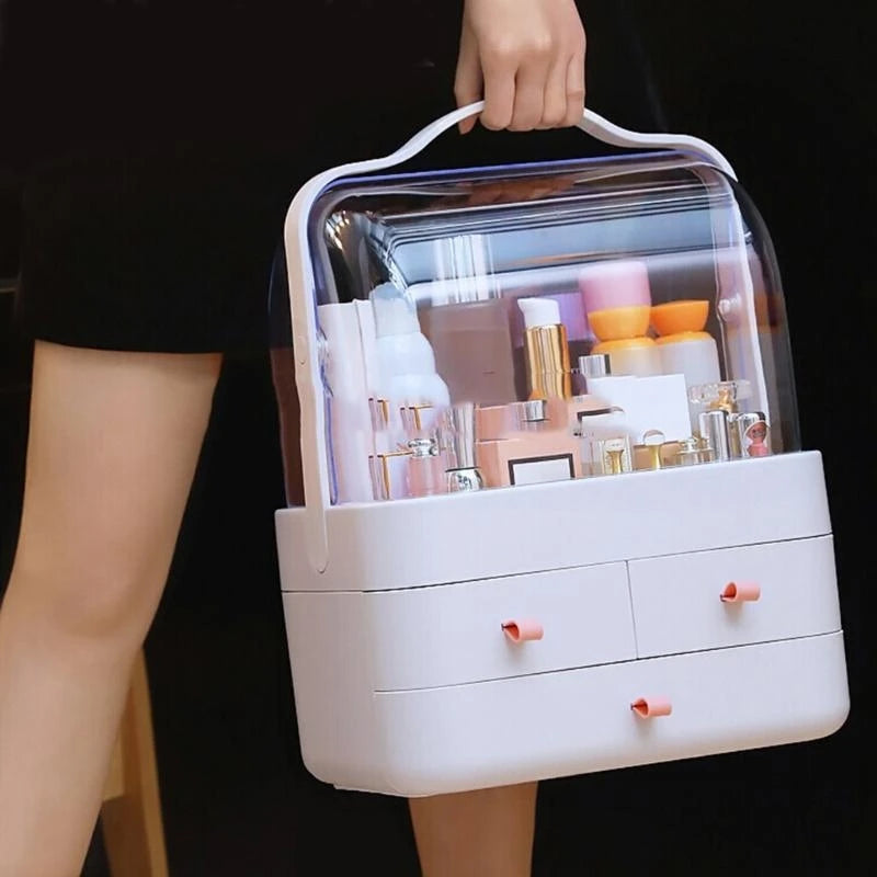 J0MC Sturdy PVC Cosmetic Storage Box With Clear Drawers Portable Accesory for Quick Access and Durability Home Organization