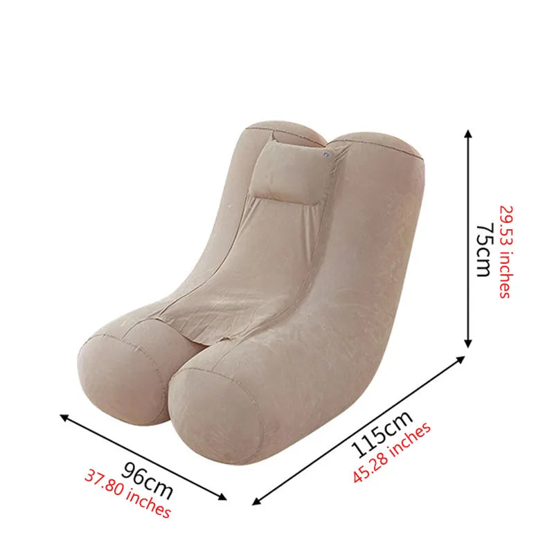 Inflatable Rocking Sofa with Pillow Flocked PVC Ergonomic Inflatable Recliner Lounge Chair Outdoor Foldable Blow Up Couch