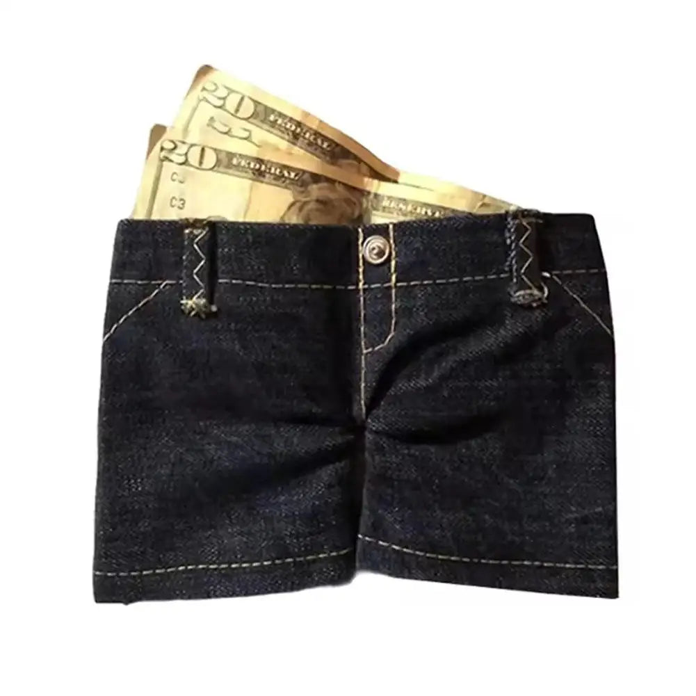 Mini Jeans Shaped Wallet Retro Denim Pants Style Foldable Coin Purse Card Holder Portable Small Cool Multi-functional Purse