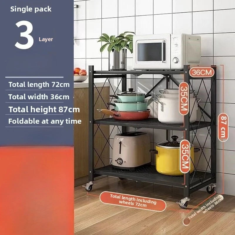 No installation required, foldable kitchen storage rack, household goods multi-layer microwave oven storage rack