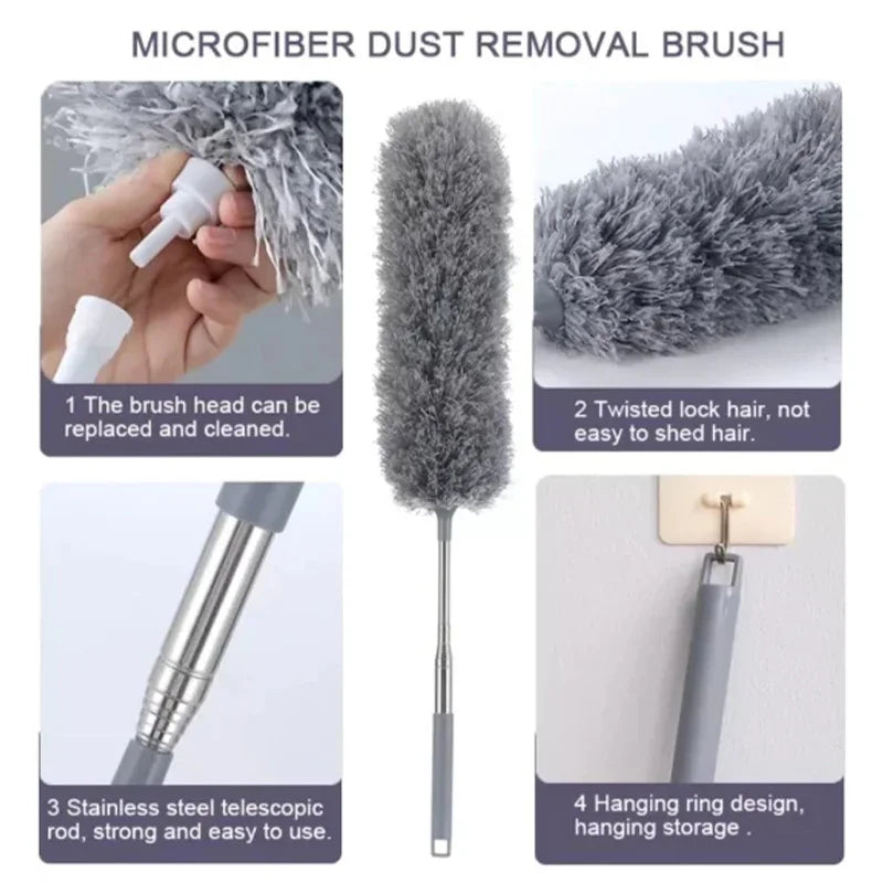 2.8m Microfiber Cleaning Powder Dop With Washable Extender And Retractable Rod Feather Duster Household Ultra-long Dust Duster