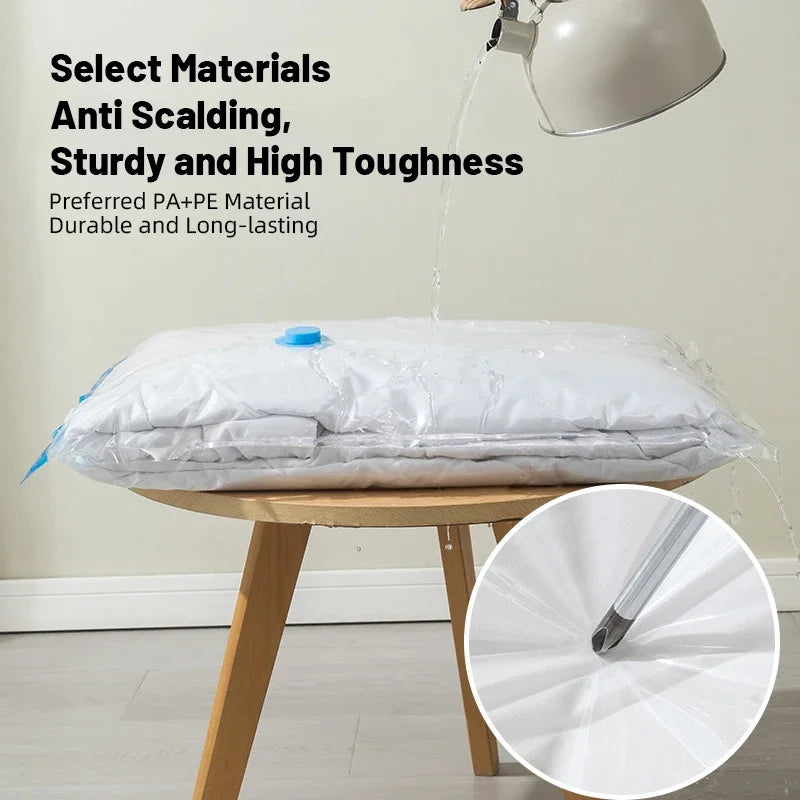 Transparent Vacuum Storage Bags with Pump for Clothes Blankets Large Compression Space Saving Ideal Travel and Organizing