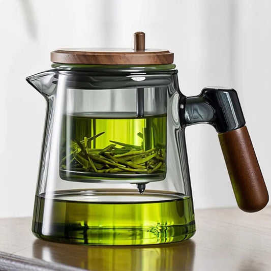 Creative Tea separation Glass Teapot 650ML Heat Resistant Lazy Kungfu Drip Teapot Transparent Press Control