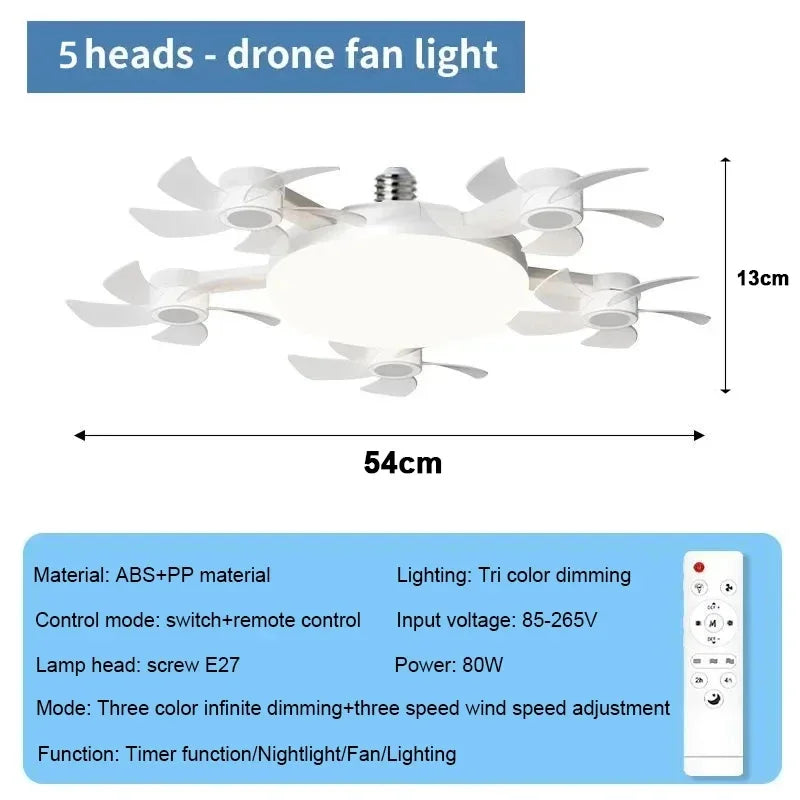 Ceiling Light With Fan 2 in 1 Remote Control Drone Silent Home Electric Fan Modern Dining Bedroom Study E27 Ceiling Pendant Lamp