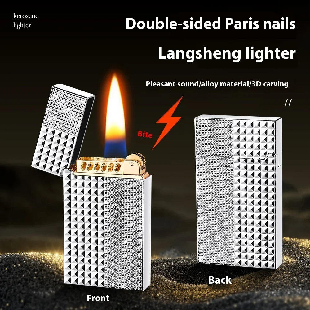 Ultrathin Unusual Metal Grinding Wheel Gasoline Kerosene Lighter High-grade Windproof Smoking Accessories Gadgets for Men