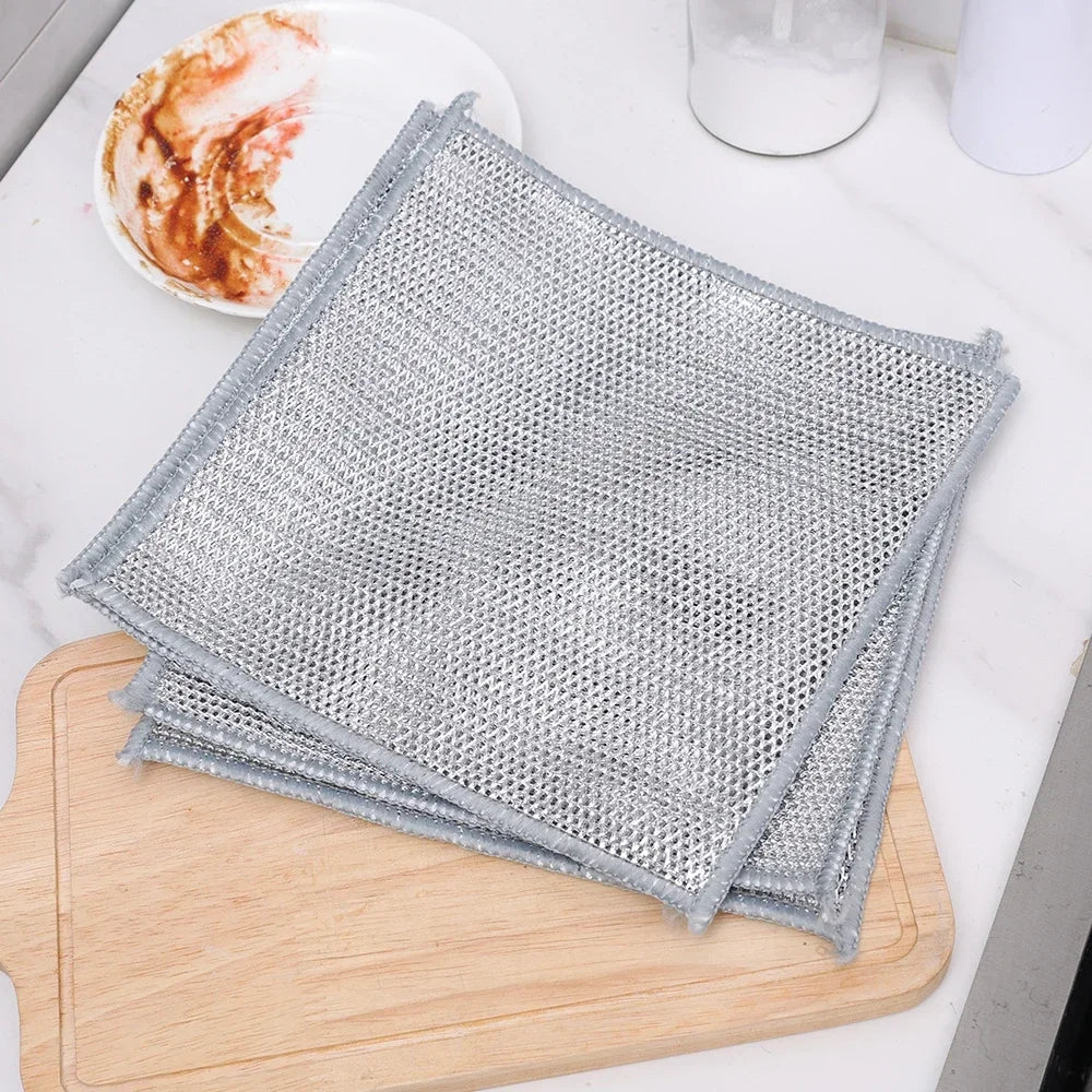 10pcs Steel Wire Cleaning Cloth Single-layer Double-layer Non -stick Oil Iron Dishrag Kitchen Pan Pot Dishes Cloths Rags
