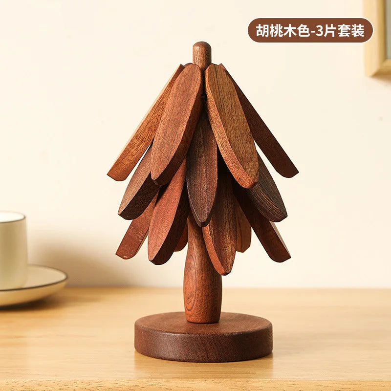 Bamboo Creative Walnut Colored Tree Insulation Mat Christmas Tree Insulation Table Mat, Home Cup Mat Clay Pot Mat New Year