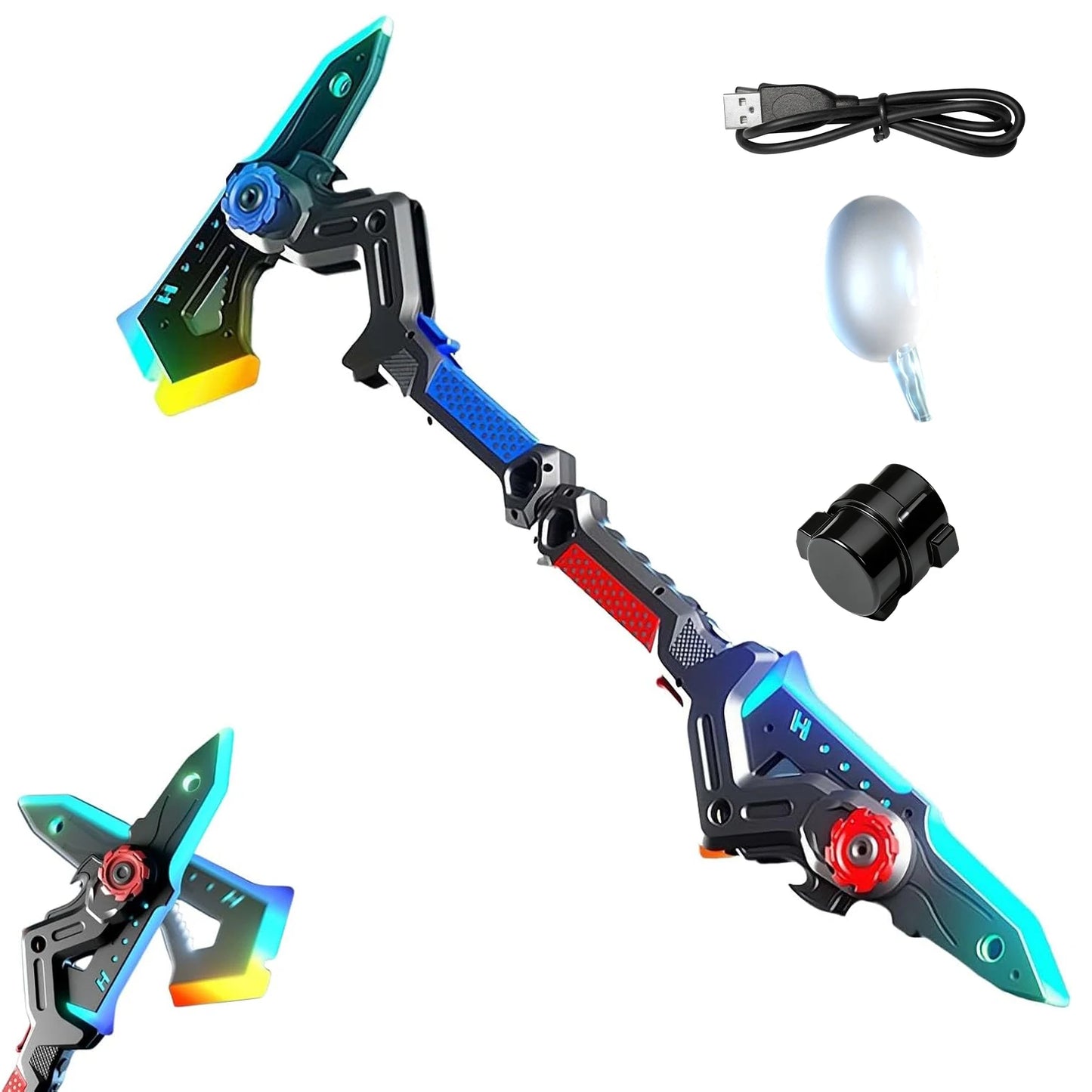 2-in-1 Deformable Mechanical Sword Axe Transformable Light Up Axe Sword Toy for Halloween Costume Holiday Party Accessories