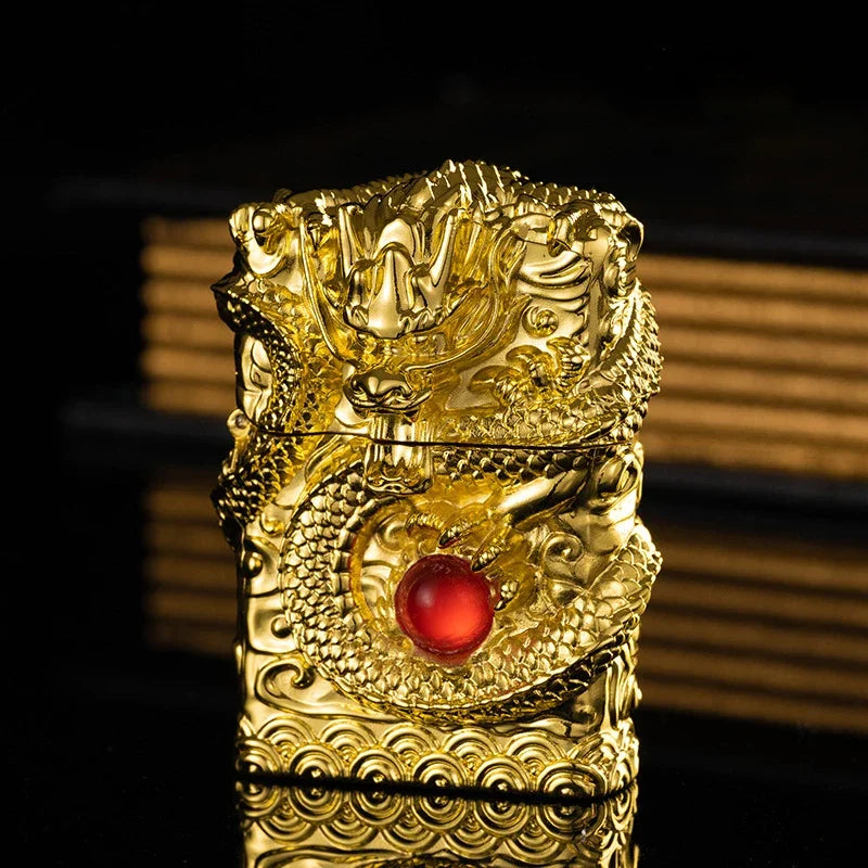 2026 New Creative High-end Heavy Armored Dragon Metal Relief Grinding Wheel Kerosene Lighter Cigarette Accessories Tool Gift