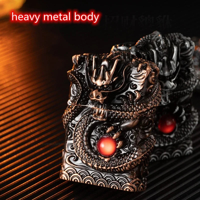2026 New Creative High-end Heavy Armored Dragon Metal Relief Grinding Wheel Kerosene Lighter Cigarette Accessories Tool Gift