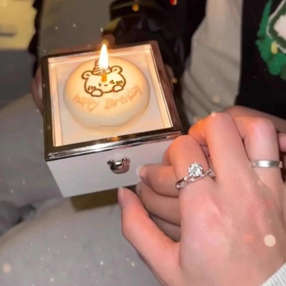 Automatic Flip Bear Flip Ring Boxs Light Candles Spinning Design Mini Cake Surprise Rotating Box Surprise Mechanism