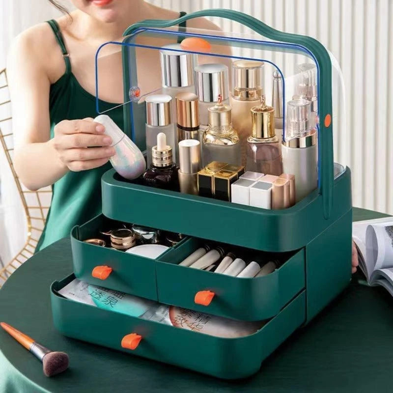 J0MC Sturdy PVC Cosmetic Storage Box With Clear Drawers Portable Accesory for Quick Access and Durability Home Organization