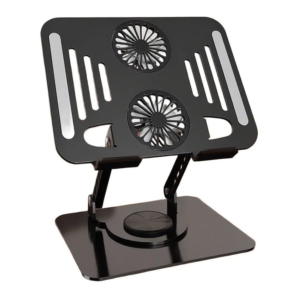 Adjustable Tablet Stand Foldable Laptop Holder Riser With Cooling Fan Heat Dissipation Cooler 360-Degree Rotation Cooling Stand