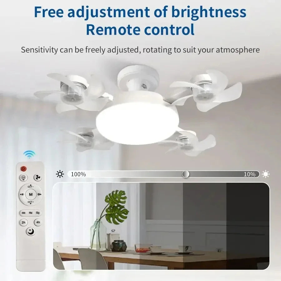 Ceiling Light With Fan 2 in 1 Remote Control Drone Silent Home Electric Fan Modern Dining Bedroom Study E27 Ceiling Pendant Lamp