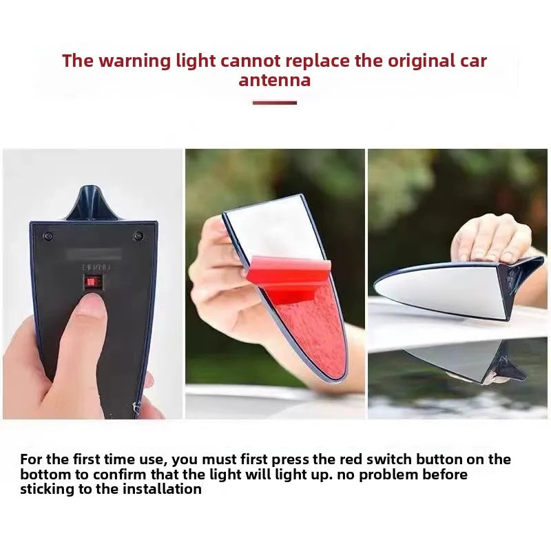 Car Shark Fin Antenna Sticker Solar Roof Tail Modified Flashing Light Driving Safety Anti-rear Collision Warning Siganl Lamp