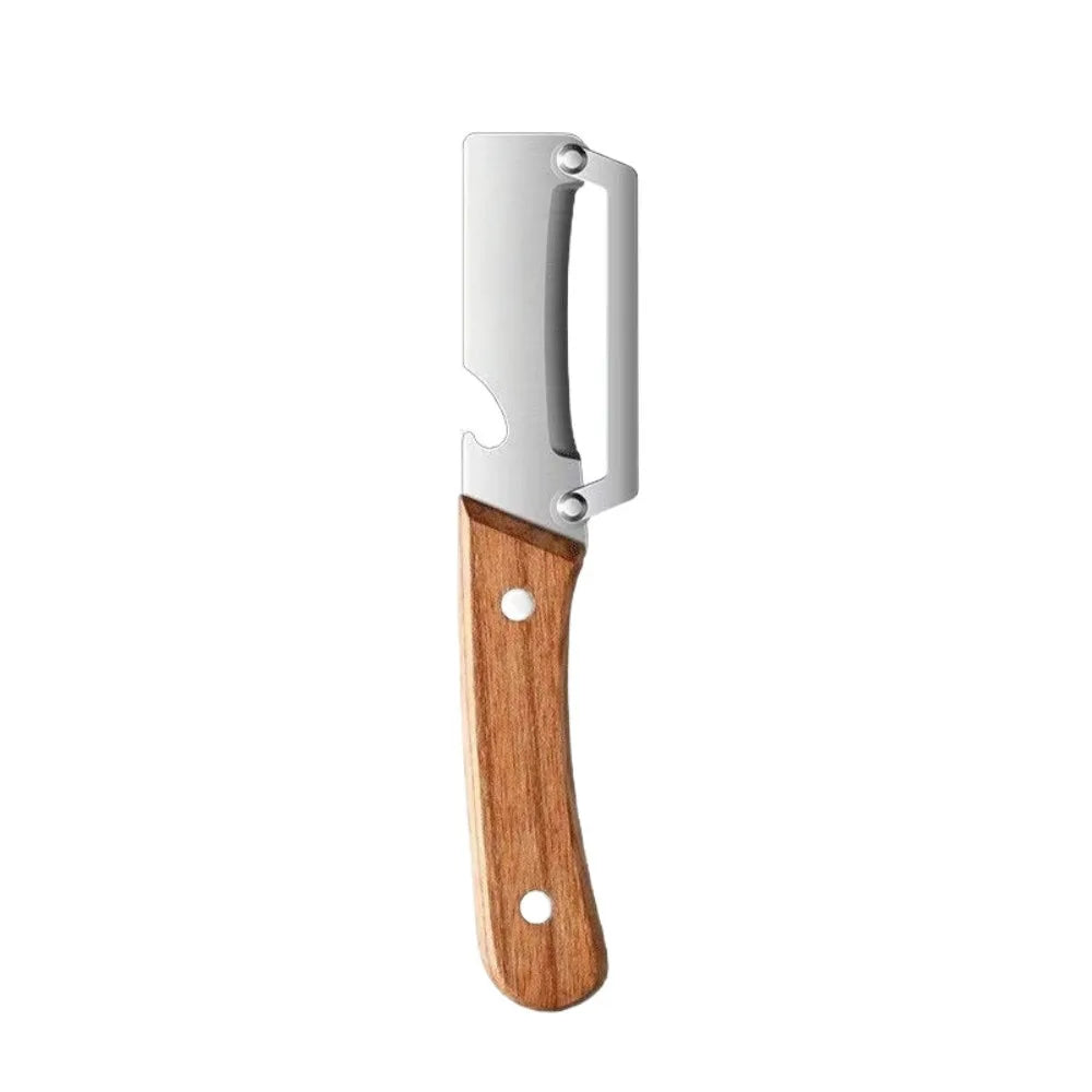 Multi-Functional Vegetable Peeler with Wooden Handle and Bottle Opener Stainless Steel Kitchen Peeler Peeling Tool