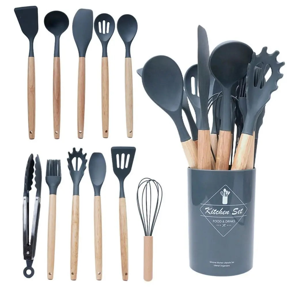 12Pcs/Set Heat-Resistant Kitchen Utensils Set Multi-functional Save Space Silicone Kitchenware Set Eco-Friendly