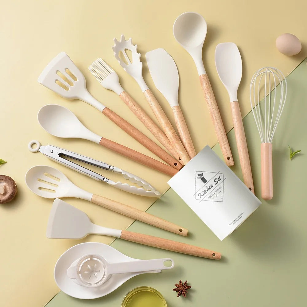 12Pcs/Set Heat-Resistant Kitchen Utensils Set Multi-functional Save Space Silicone Kitchenware Set Eco-Friendly