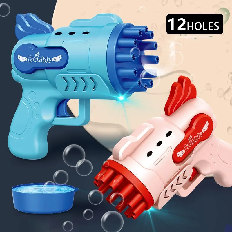 12-Holes Automatic Gatling Bubble Guns For Kids Electric Bubble Machine For Outdoor Summer Children Toys Boys Girls Birthday Gif