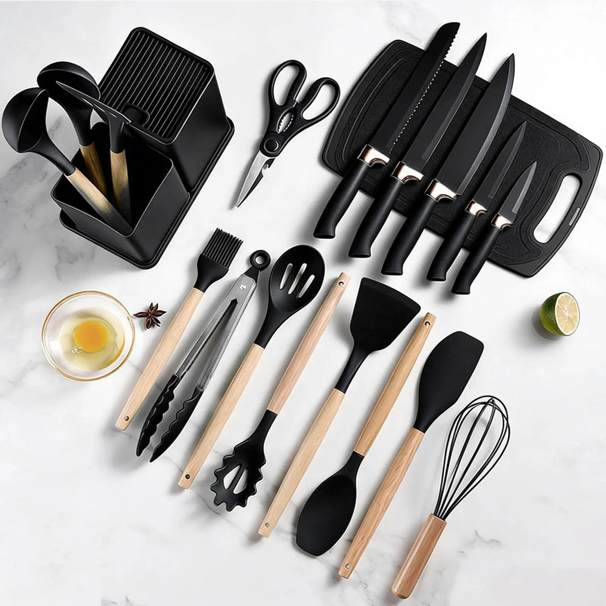 Cooking Utensils 19-Piece Heat Resistant Nonstick Safe Silicone Kit Kitchen Cooking Tools Set For Home Indoor Counter Apartment