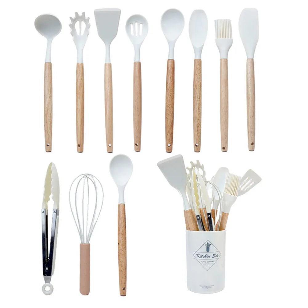 12Pcs/Set Heat-Resistant Kitchen Utensils Set Multi-functional Save Space Silicone Kitchenware Set Eco-Friendly