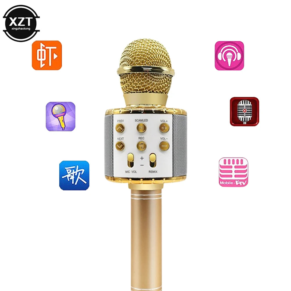 WS858 Wireless Karaoke Microphone Bluetooth Portable KTV Speaker with Dance LED Recording Function phone Karaoke Live Microphone
