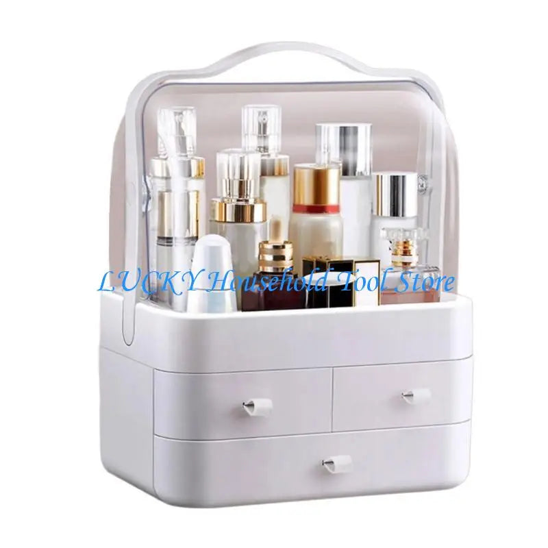 J0MC Sturdy PVC Cosmetic Storage Box With Clear Drawers Portable Accesory for Quick Access and Durability Home Organization