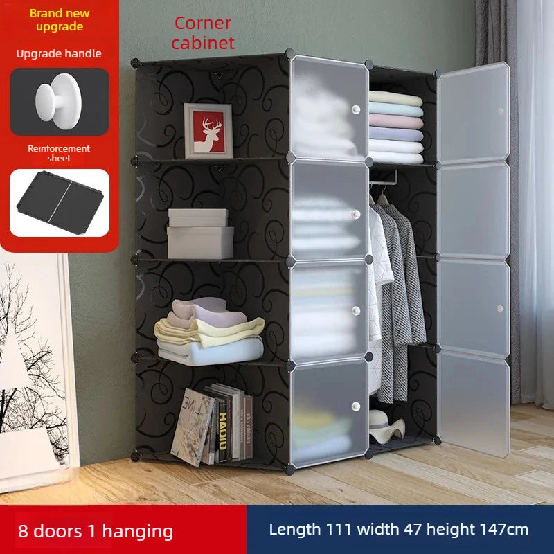 Modular Wardrobe Closet Portable Clothes Organizer PP Resin Storage Cabinet with Hanging Rods Shoe Rack for Bedroom