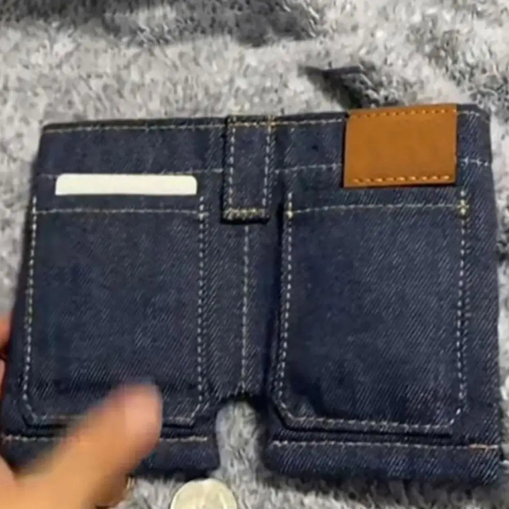 Mini Jeans Shaped Wallet Retro Denim Pants Style Foldable Coin Purse Card Holder Portable Small Cool Multi-functional Purse