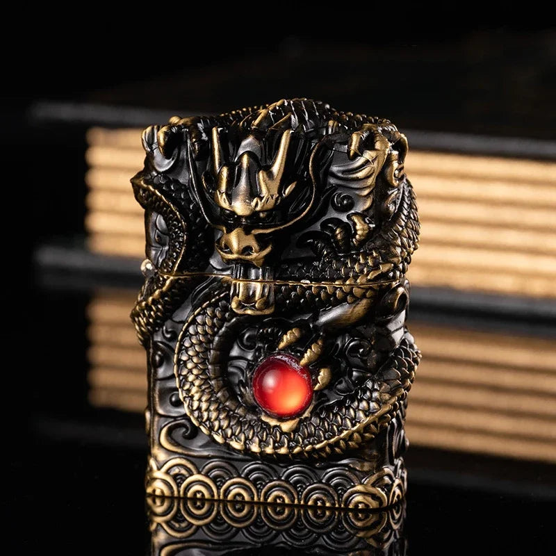 2026 New Creative High-end Heavy Armored Dragon Metal Relief Grinding Wheel Kerosene Lighter Cigarette Accessories Tool Gift