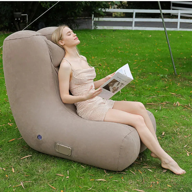 Inflatable Rocking Sofa with Pillow Flocked PVC Ergonomic Inflatable Recliner Lounge Chair Outdoor Foldable Blow Up Couch