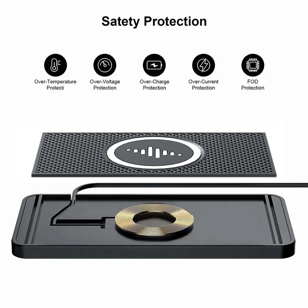 15W Wireless Car Charger Pad Non-slip Phone Charge For iPhone 17 16 15 14 13 12 Samsung S25 S24 Xiaomi 17 Pro Max Fast Charging
